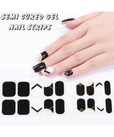 20Pcs Semi Cured Gel Nail Strips Black Self Adhesive Gel Nail Stickers Nail Wraps Gel Nail Strips Full Wraps Nail Art Stickers Gift with Nail File & Stick-UV/LED Lamp Required - Buy Online on GoSupps.com