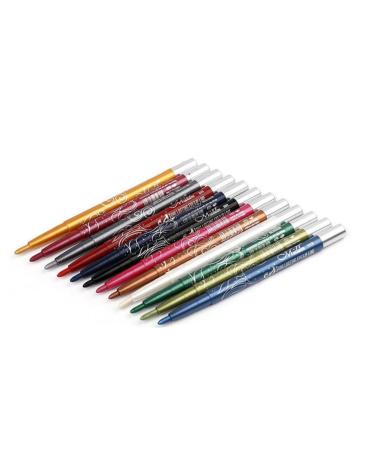 Mipcase 12 Pcs Eye Liner Pencils Waterproof Eye Shadow Pen Eyeliner Miss Automatic Lipstick Pen