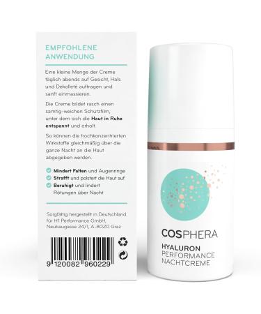 Cosphera Hyaluron night cream 100 vegan night care for wrinkles bags and circles around the eyes 30 ml face cream for women and men - Buy Online on GoSupps.com