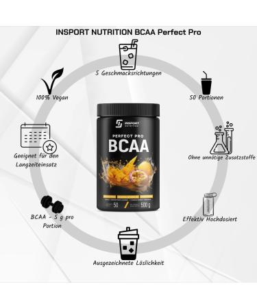 Buy Insport Nutrition BCAA Perfect Pro - 500g Mango Passion Fruit - Professional Sports Supplement with L-Glutamine & Vitamin B6 - 50 Portions - International Shipping Available - Buy Online on GoSupps.com