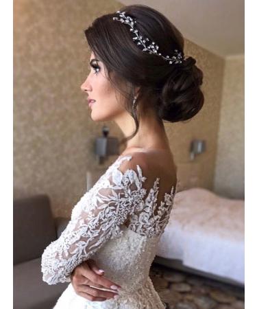 Handcess Bridal Wedding Headband | Silver Crystal Leaves Hair Accessories for Bride & Bridesmaids - Buy Online on GoSupps.com