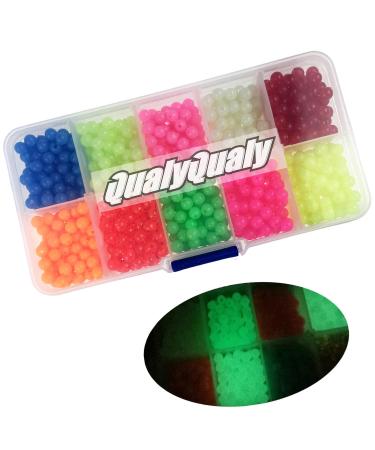 QualyQualy Fishing Beads Assorted, Plastic Glass Fishing Beads Red Yellow Mix Color Luminous Glow Fishing Beads 4mm 6mm 6.5mm 8mm 10mm 12mm 1000Pcs 4mm/0.15in Fishing Beads