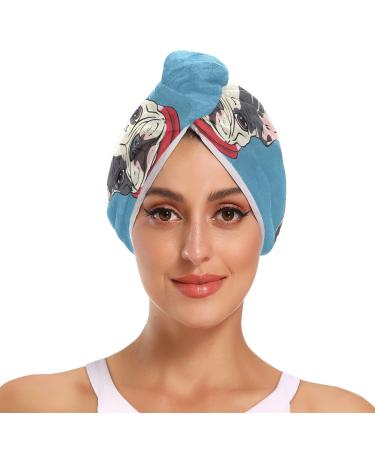 French Bulldog Puppy Hair Towel 2 Pack Super Absorbent Hair Drying Towel Quick Dry Hair Turbans Head Towel with Button Twisty Wrap for Women Girls