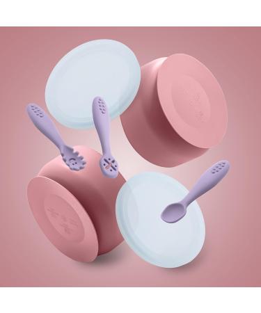 Navik Baby Tableware Set | Silicone Suction Bowl & Spoon for Infants | BPA-Free 6+ Months Pink & Purple - Buy Online on GoSupps.com