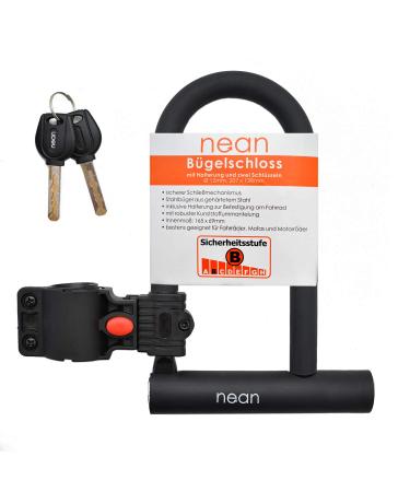 nean U-lock bicycle lock with bracket and 2x security keys 12mm 207 x 138mm black