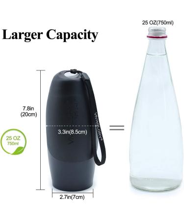 Vivaglory 750ml Dog Water Bottle - Portable Leak-Proof Stainless Steel Drinking Bottle with Large Trough for Walking & Hiking - Classic Black - Buy Online on GoSupps.com