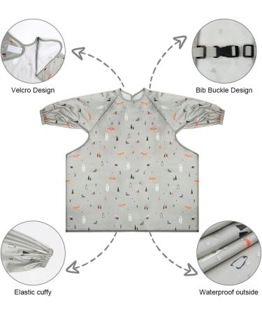 Vicloon Baby Bibs with Sleeves Coverall - Fox Grey | Waterproof Unisex Feeding Apron for Infant & Toddler 6 Months to 3 Years Old - Buy Online on GoSupps.com