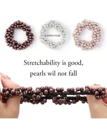 Brinie Gray Pearl Hair Ties - Pack of 3 Elastic Scrunchies for Women & Girls | Bead Hair Ropes Accessories - Buy Online on GoSupps.com