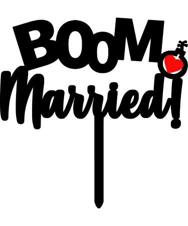 LOVENJOY Boom! Married Funny Wedding Cake Topper Gift-Boxed Black Frosted Acrylic Colour - Buy Online on GoSupps.com