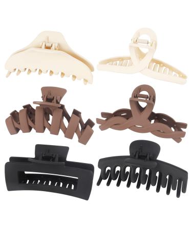 Beauty.H.C Brown Black Beige 4.5 Inches Large Hair Claw Clips Strong Hold That Girl Aesthetic Stuff for Thick Thin Long Hair Noslip Rectangular Hair Clips for Women Girls 6pcs B-Neutral