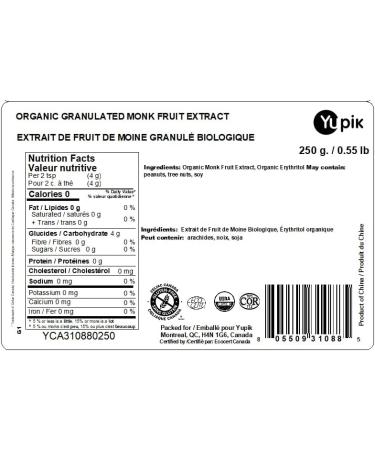 Yupik Organic Granulated Monk Fruit Extract With Erythritol 8.8 Oz Natural Sweetner Zero Sugar Sweetner Diabetic-Friendly Sweetener - Buy Online on GoSupps.com