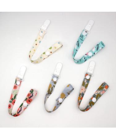 5 pcs Baby Pacifier Chain Set | Printed Fabric for Babies & Toddlers | Pastel Colors & Plastic Clip - Buy Online on GoSupps.com