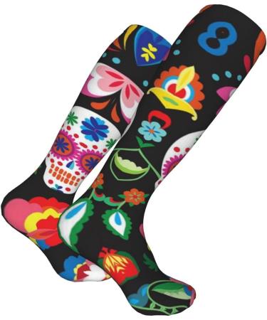 Shop Sugar Skull Dia de Muertos Compression Socks for Men & Women | 15-20 mmHg Support for Running & Cycling - Buy Online on GoSupps.com