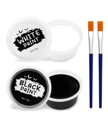 Black and White Face Paint Set - 2.5 oz Halloween Face Body Paint Skeleton Ghost Skull Cosplay Costume Professional SFX Corpse Special Effects Makeup Kit for Adults Kids Full Coverage Skin Paints White Black