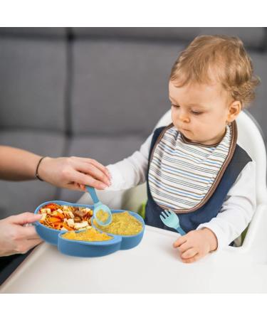 Vicloon Silicone Suction Plate for Toddlers - Non Slip Baby Weaning Plate with Spoon and Fork - Blue - Buy Online on GoSupps.com