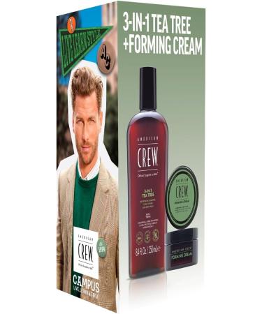 American Crew Care Duo Set: 3 in 1 Shampoo - Shampoo Conditioner & Shower Gel (250ml) - Tea Tree Scent + Forming Cream Hair Wax (50g) - Buy Online on GoSupps.com