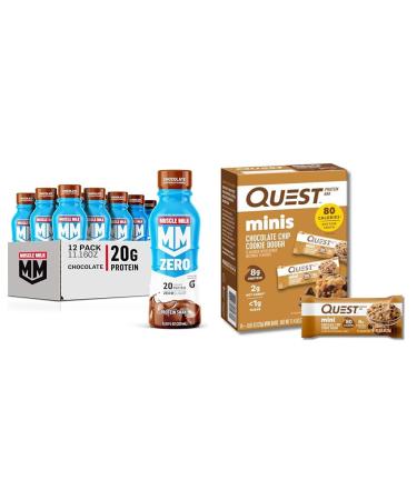 Muscle Milk Zero Protein Shake Chocolate 20g Protein Zero Sugar 100 Calories Calcium Vitamins A C & D 4g Fiber Energizing Snack Workout Recovery Packaging May Vary (12 Pack) and Quest Nutrition Mini Chocolate Chi