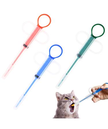 Fozuanei 3 Pieces Pet Pill Plunger Dispenser Small Cat Dog Pill Gun Shooter Soft Tip Animal Feeder Pusher Feeding Accessories for Cats Dogs (Red Green Blue)