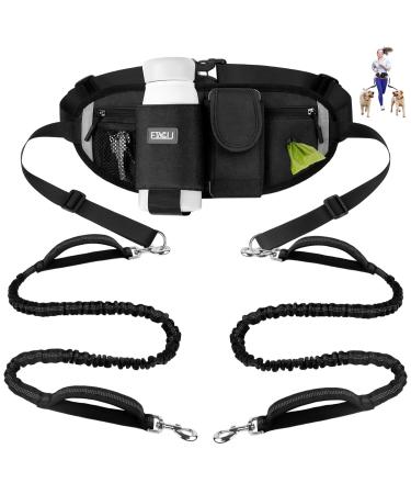 ETACCU Hands Free Dog Lead for 2 Dogs with Heavy-Duty Traffic Handle Bungees Dual Dog Leads Adjustable Waist Belt with Pouch Reflective Stitches for Running Walking & Jogging black f r 2 Hunde - Buy Online on GoSupps.com