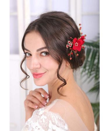 Sither Red Bridal Floral Hair Comb - Wedding Hair Accessories for Bride | Headpiece for Wedding Party, Prom - Gift for Women - Buy Online on GoSupps.com