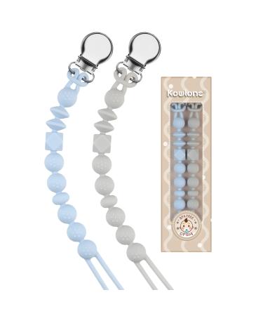 Kowlone Dummy Clips Boys Girls Silicone Soother Pacifier Chain Flexible Binky Holder Set with Texture for Teething Baby Unisex Newborn Dummies 1-Piece Design(Pastel Blue Glacier Grey) A: Quartz Pink