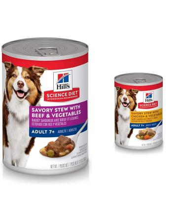 Hill's Science Diet Senior 7+ Canned Dog Food | Savory Stew with Beef & Vegetables (12.8 oz 12 Pack) + Savory Stew with Chicken & Vegetables (12.8 oz 12 Pack)