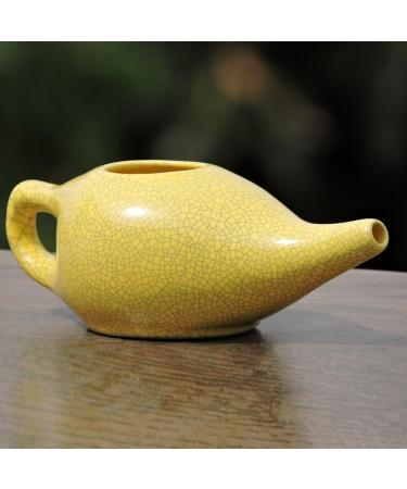 HealthGoodsIn Ceramic Neti Pot - 225 ml Water Capacity - Crackle Pattern Yellow - Buy Online on GoSupps.com