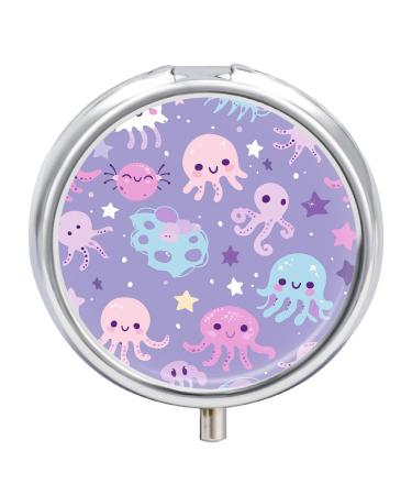 Pill Box Pill Case 3 Compartment Travel Pill Box with Soft Purple Color Printing Small Pill Box Portable Medicine Pill Case Pill Organizer for Purse & Pocket for Travel Handbag (Round)