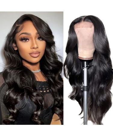 RXY Body Wave 4x4 Natural Color 16 Inch 100% Human Hair Wig for Black Women 180% Density Lace Front Wigs With Baby Hair Pre plucked Natural Hairline 16inch (41cm) 4x4body wig