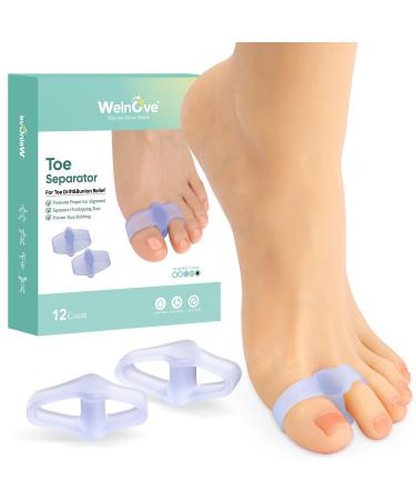 Welnove Pack of 12 Bunion Corrector Toe Separators with 2 Loops Big Toe Spacer Suitable for Bunion and Overlap Toe Violet