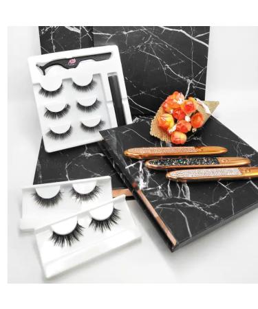 False Eyelashes 5 Pairs Reusable 3D Mink Lashes Russian Volume Handmade Natural Thick Fake Cat Hybrid Look Strip Dramatic Fluffy D Curl Clear Band EyeLashes Contest Parties & Salons