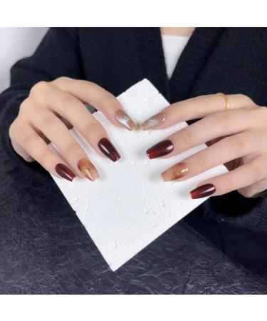 Gold Foil Amber Caramel Chocolate Handmade Press On Nails Autumn Winter Gradient False nails Wearing Nail enhancement (Color : S) - Buy Online on GoSupps.com