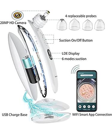Visualization Facial Pore Cleaner Multifunction Blackhead Removal Device with 4 Suction Tip 20x Magnification Lens Smart Wireless WiFi Connection for Remove Acne Whiteheads Strawberry Nose - Buy Online on GoSupps.com