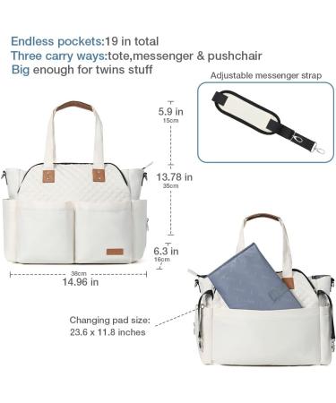 Lekebaby Large Baby Changing Bag for Stylish Mom and Dad - Quilted Beige with Travel Tote and Nappy Changing Mat - Buy Online on GoSupps.com