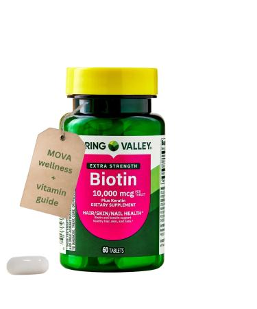 Biotin + Keratin Tablets 10 000 mcg 60 Count | Daily Nutrient Support + Complimentary Vitamins & Minerals Guide