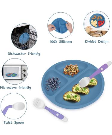Vicloon Baby Suction Plate 3Pcs - Non Slip Silicone Weaning Plate for Toddler Kids - Divided Dishes for Self Feeding - Fits Highchairs Trays - Blue/Pink/Beige - Buy Online on GoSupps.com