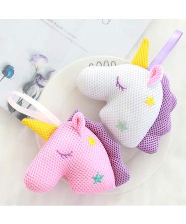 Heallily Unicorn Bath Sponge Pouf Exfoliating Loofah 2pcs for Women Girls - White Pink - Buy Online on GoSupps.com