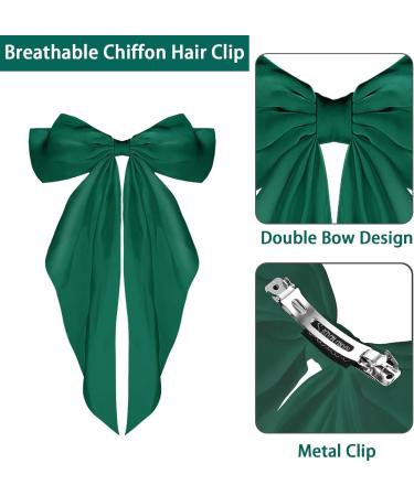 HundoPony Hair Bow Long Tail Soft Silky Satin Bowknots with Metal Clips Barrettes Hair Clips for Girls Women Stylish French Ribbon Hairpin Green - Buy Online on GoSupps.com