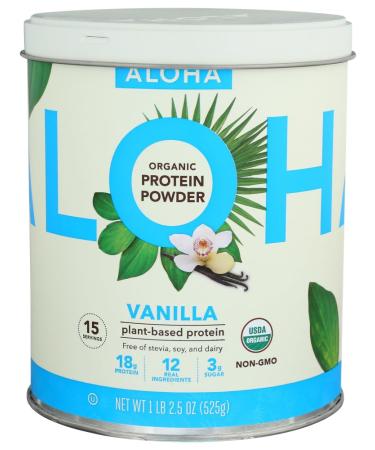 Aloha Organic Plant-Based Protein Powder Vanilla 18g Protein USDA Certified Organic Gluten Free & Non-GMO 525 Gm (Pack of 1)