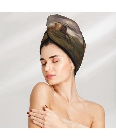 Hair Towel Wrap - Quick Drying Towel Turban with Button | Suitable for All Hair Types | Three Horses Oil Painting Design - Buy Online on GoSupps.com