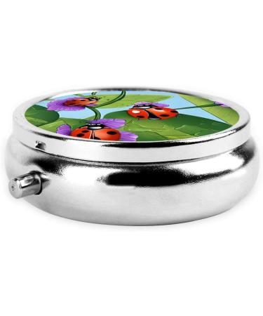 Ladybug Printed Mini Round Pill Box | 3 Compartment Travel Pill Organizer | Portable Medicine Case for Home & Office - Buy Online on GoSupps.com