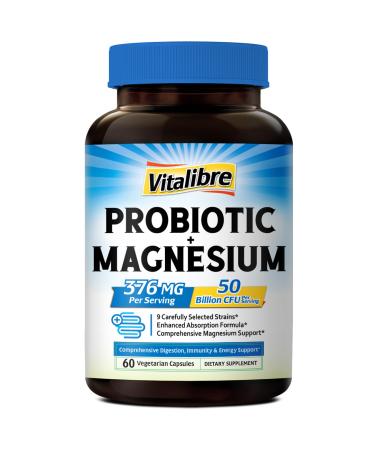 Magnesium Complex + Probiotics 120 Capsules 6 in 1 Magnesium Complex & Probiotics 120 Count (Pack of 1)
