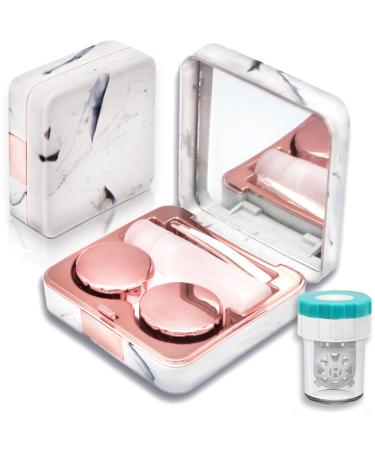 Contact Lens Case with Cleaner Washer Portable Cute Eye Contacts Colored Lenses Applicator Remover Tool Kit with Mirror Solution Bottle Travel Size for Daily Outdoor (Square Rose Gold) Rose Gold Set