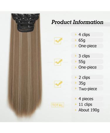 YDDM 24-Inch Clip-In Hair Extensions - Smooth Realistic Synthetic Hair - 4pcs Full Head - Affordable & Easy to Use for Women - Buy Online on GoSupps.com
