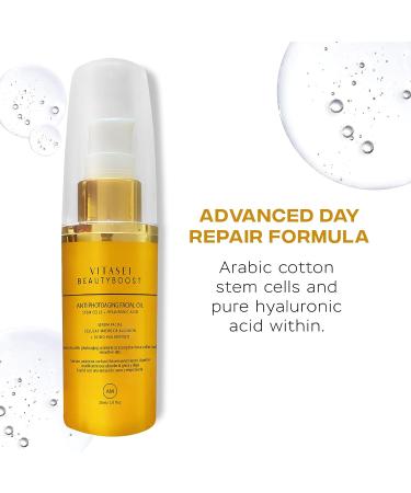 Vitasei Beauty Boost Anti-Photoaging Day & Night Serum Set with Stem Cells, Hyaluronic Acid, Collagen - 30ml AM + 30ml PM Hydrating Face Oil Moisturizer for Sun Protection - Buy Online on GoSupps.com