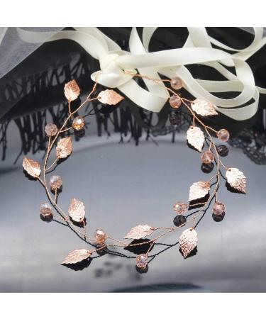 BERYUAN Women Cute Pink Crystal Bridal Hair Accessory Chic Rose Gold Leaf Headband Hair Piece Gift for Her Party Headpiece for Bride Bridesmaid Girls(rose gold) - Buy Online on GoSupps.com