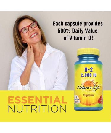 Nature's Life Vitamin D2 2000IU | High Potency Ergocalciferol Supplement for Bone & Heart Health | 90 Vegetarian Capsules - Buy Online on GoSupps.com