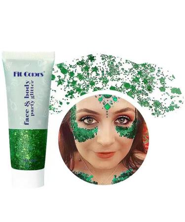 Green Body Face Glitter Gel 50ml Mermaid Sequins Sparkling Chunky Body Lotion Glitter Liquid Shimmer Eyeshadow Chunky Glitter for Cosmetic Face Hair Lip Nail Christmas Festival Party Colour 9 green