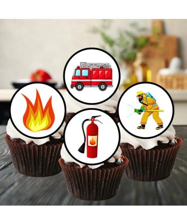 24 PRECUT Fire Engine Cupcake Toppers Fire Service Edible Cake Decorations Edible Fireman Decorations Fire Engine Cupcake Toppers Fire Cake Toppers - Buy Online on GoSupps.com
