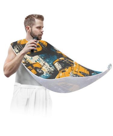 Yellow Racing Car Beard Bib Apron Beard Hair Catcher for Men Shaving Fathers Day Anniversary Christmas Gifts for Dad Husband Beard Bib with 2 Suction Cups